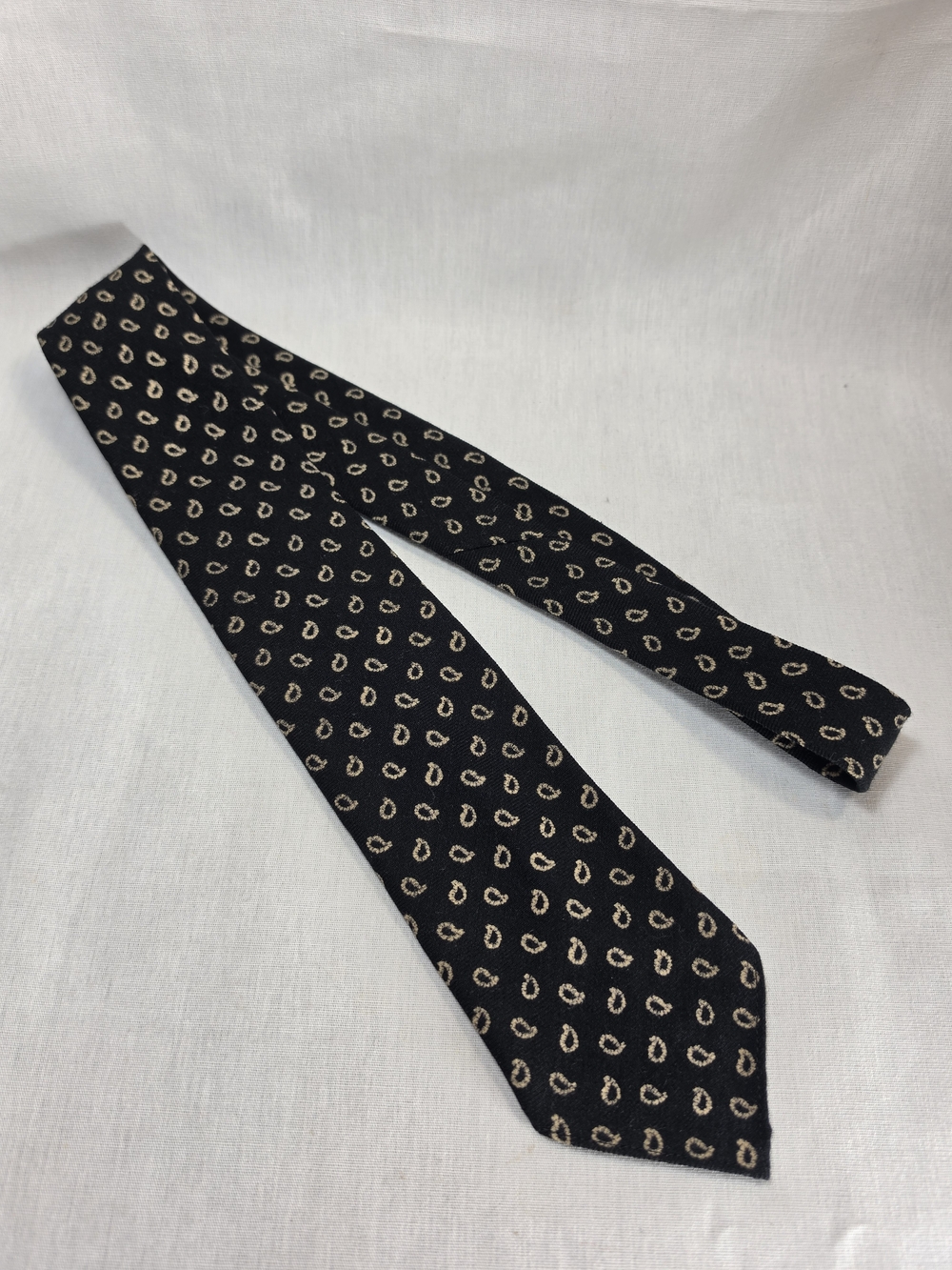 Michelsons of London Black Wool Paisley Tie Filson Made in England